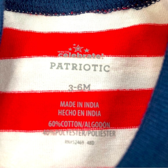Way To Celebrate! Patriotic Pocket Romper Red White & Blue Striped Sz 3-6M - Picture 4 of 6